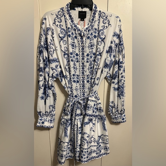 Alex Marie Wren Flor Blue Scroll Long Sleeve Mini Dress size 14 (Large) - Picture 1 of 6